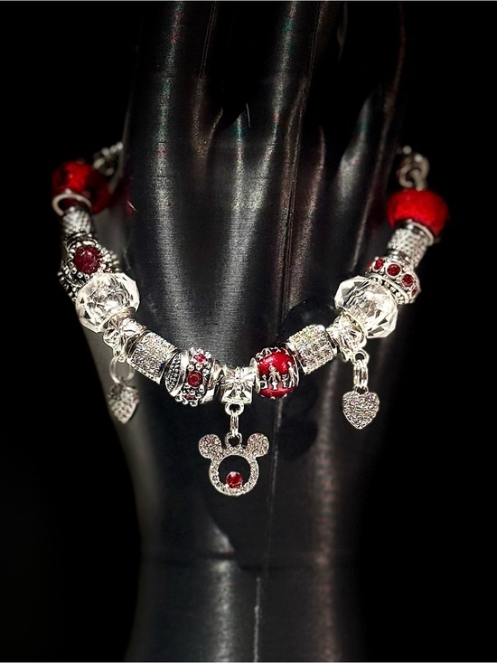 Jewelry - Elegant Silver and Red Charm Bracelet